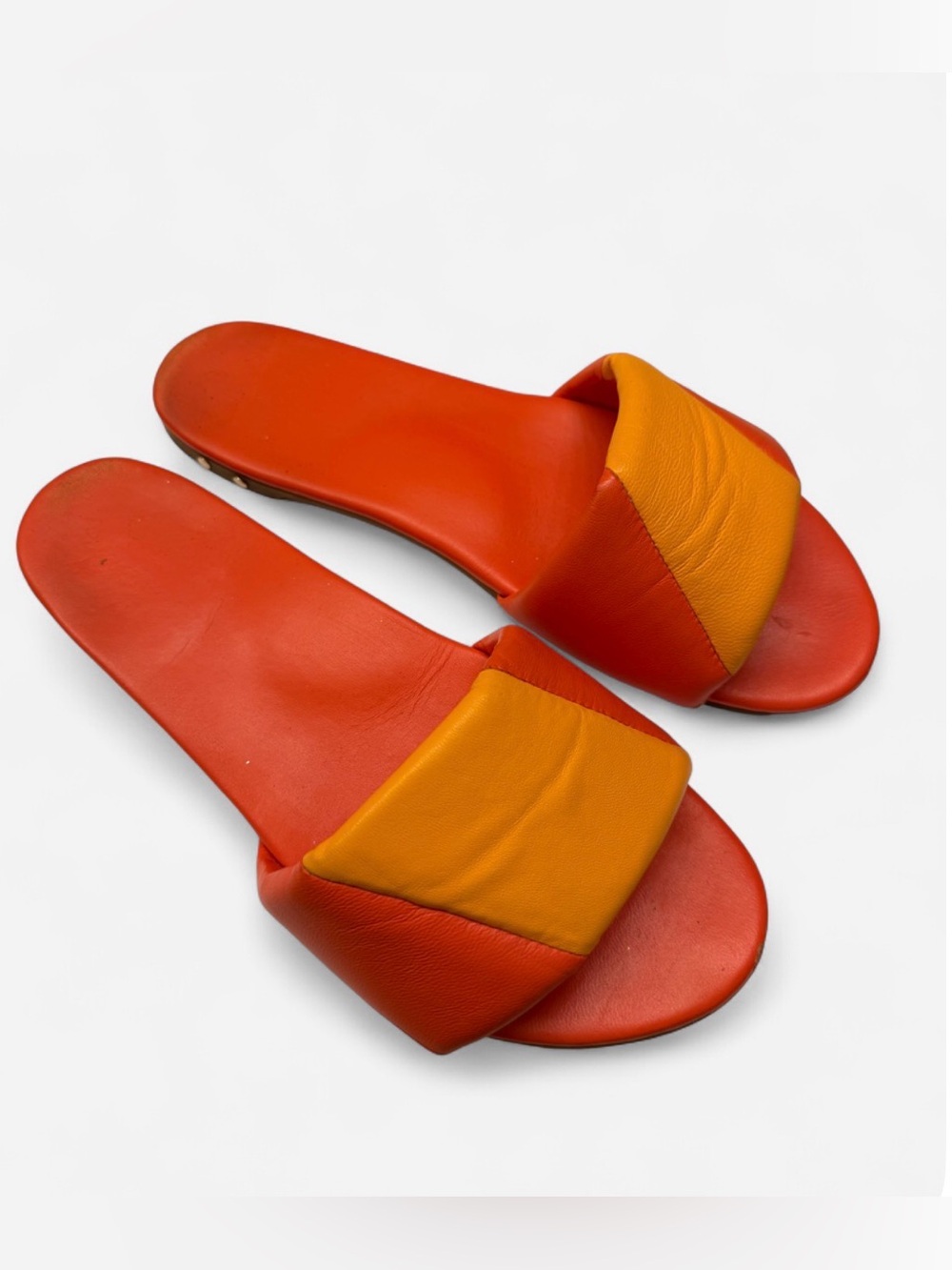 Beek leather Orange and Yellow Leather Slide Sandals size 9
